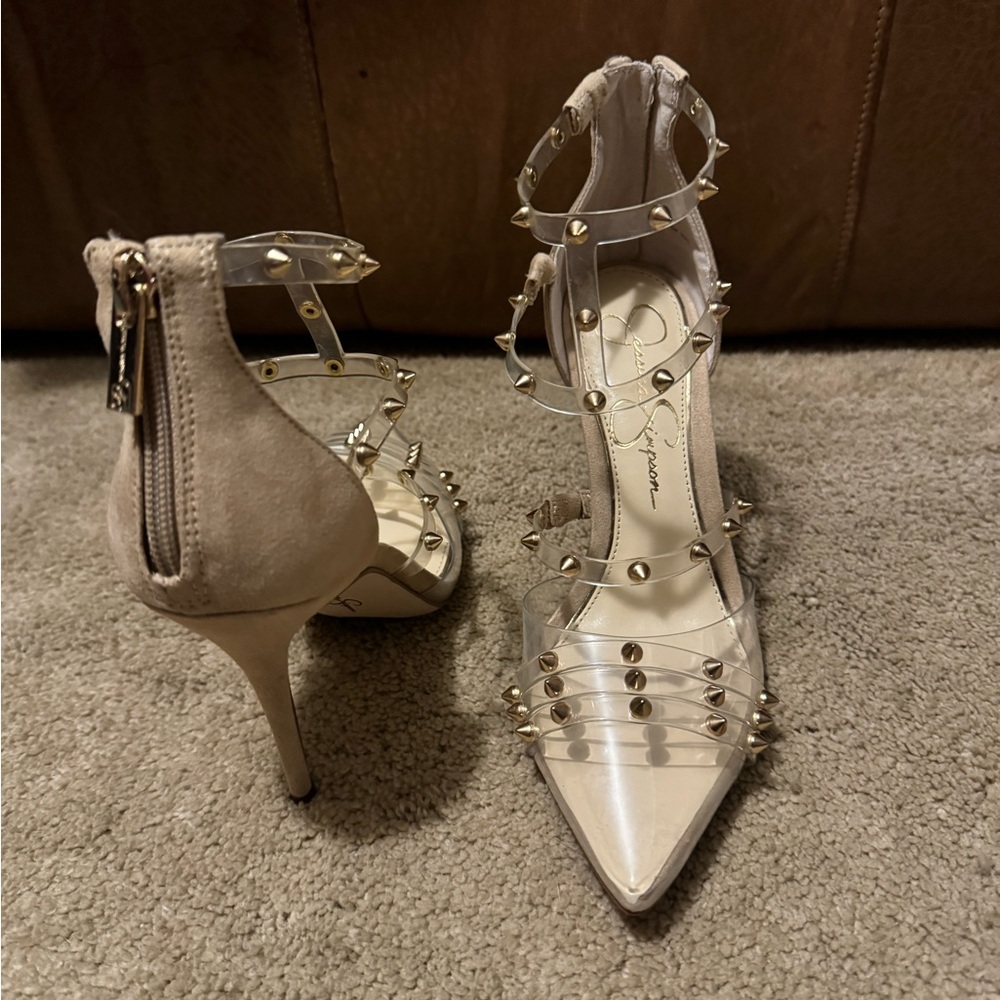 Jessica Simpson, JS-WAVERLY Stunning High Heels. Size 6M, color - Almond/Clear - Picture 4 of 5